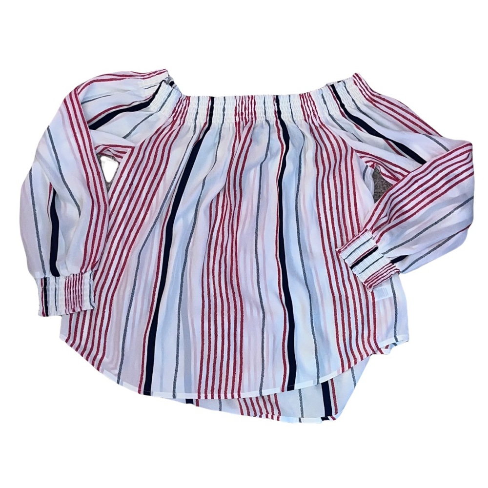 Express red white & blue off the shoulder blouse